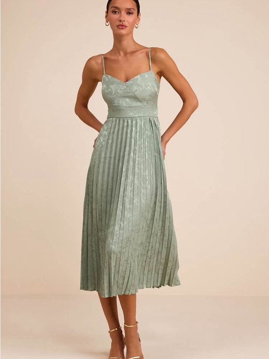 Lulus Dresses & Skirts - Lulu's Sage Green Spaghetti Strap Pleated Midi Dress